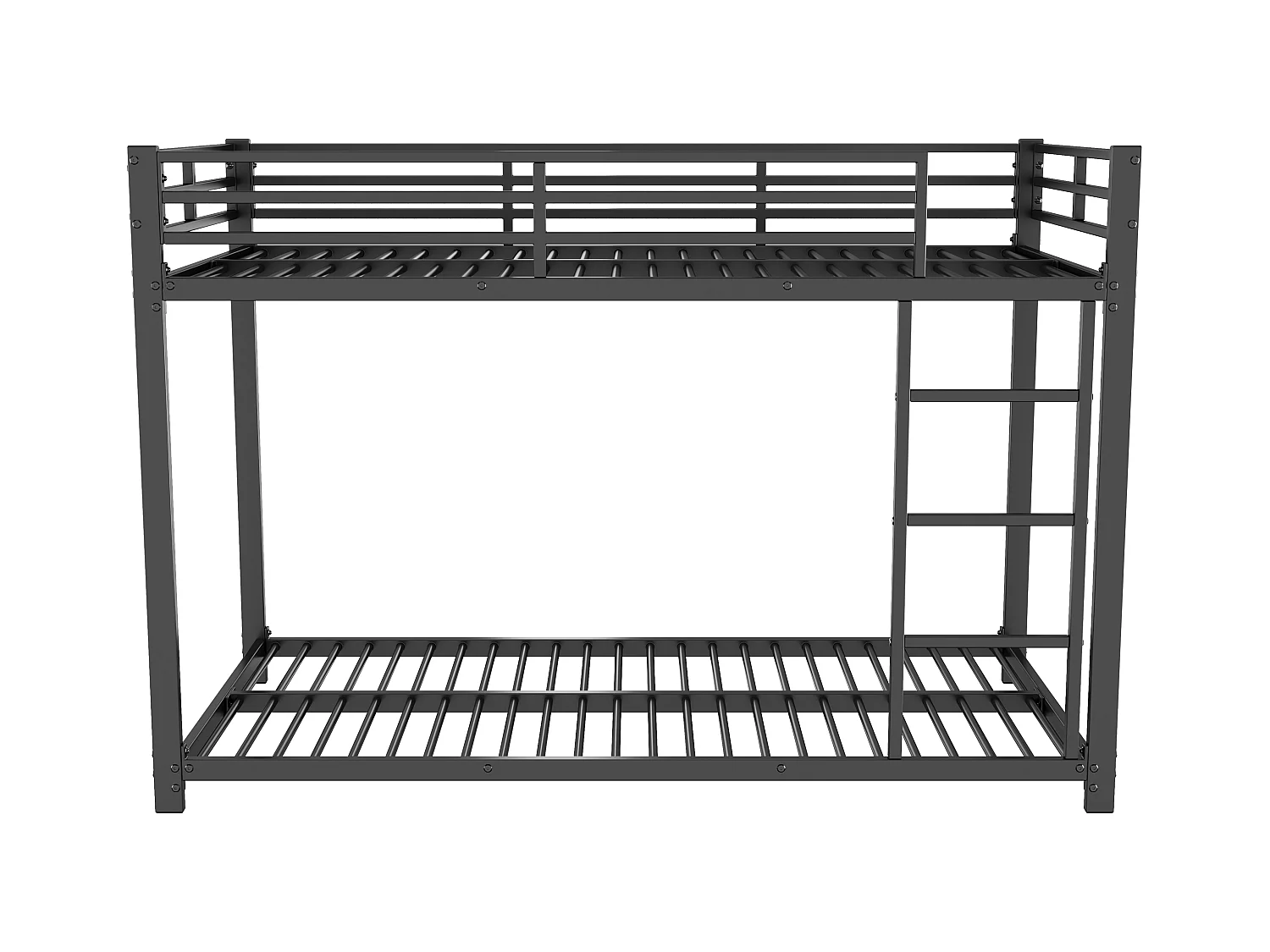 Lit superposé pour enfants 90x200cm, en métal noir avec barrières de sécurité et structure stable, sans matelas