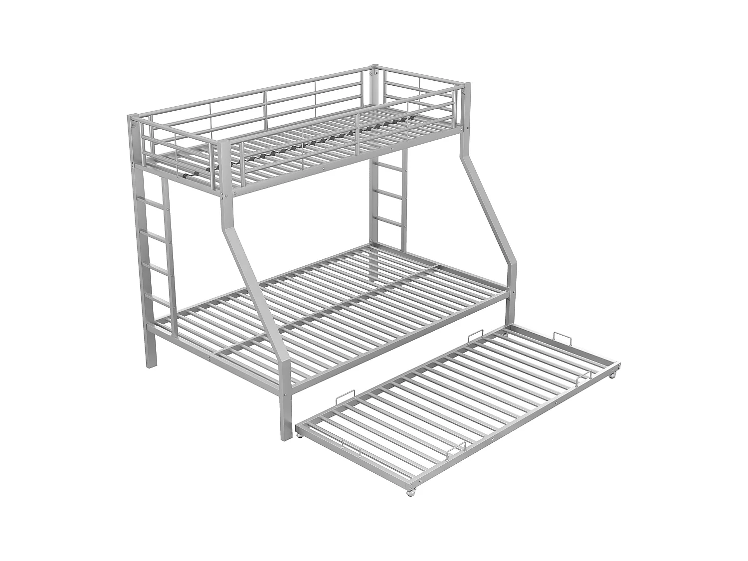 Lits superposé enfant 90x200cm + 140x200cm avec 1 lit gigogne 90x190cm, Argent, sans matelas