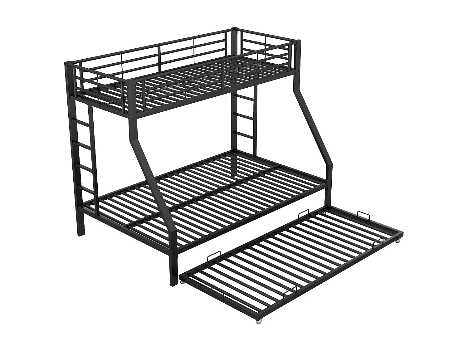 Lits superposé enfant 90x200cm + 140x200cm avec 1 lit gigogne 90x190cm, Noir, sans matelas