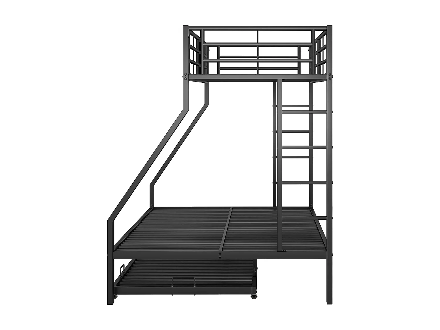 Lits superposé enfant 90x200cm + 140x200cm avec 1 lit gigogne 90x190cm, Noir, sans matelas