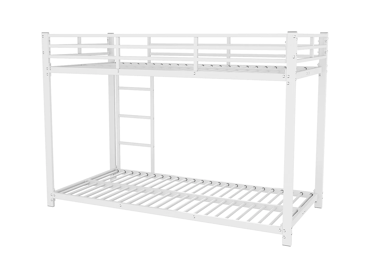 Lit superposé enfants 90x200cm, en métal blanc avec barrières de sécurité et structure stable, sans matelas