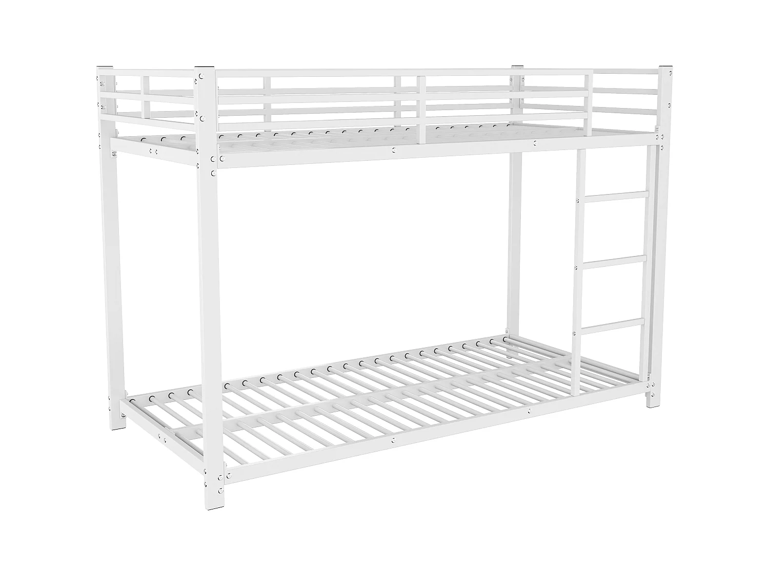 Lit superposé enfants 90x200cm, en métal blanc avec barrières de sécurité et structure stable, sans matelas