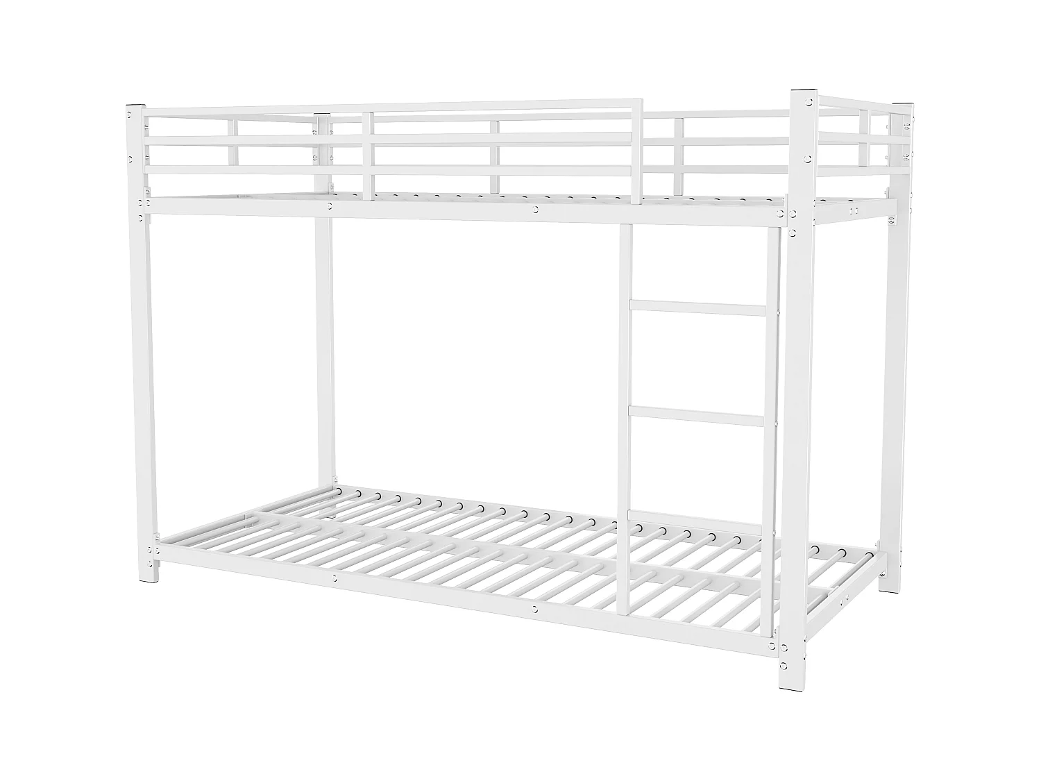 Lit superposé enfants 90x200cm, en métal blanc avec barrières de sécurité et structure stable, sans matelas