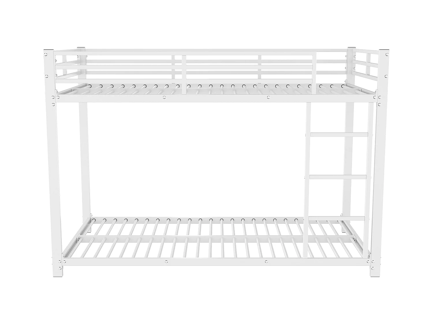 Lit superposé enfants 90x200cm, en métal blanc avec barrières de sécurité et structure stable, sans matelas