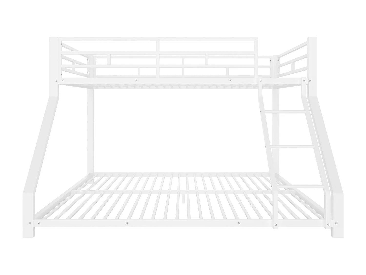 Lit superposé enfant 90x200cm + 140x200cm - lit métal blanc - Barrière et Escalier - sans matels