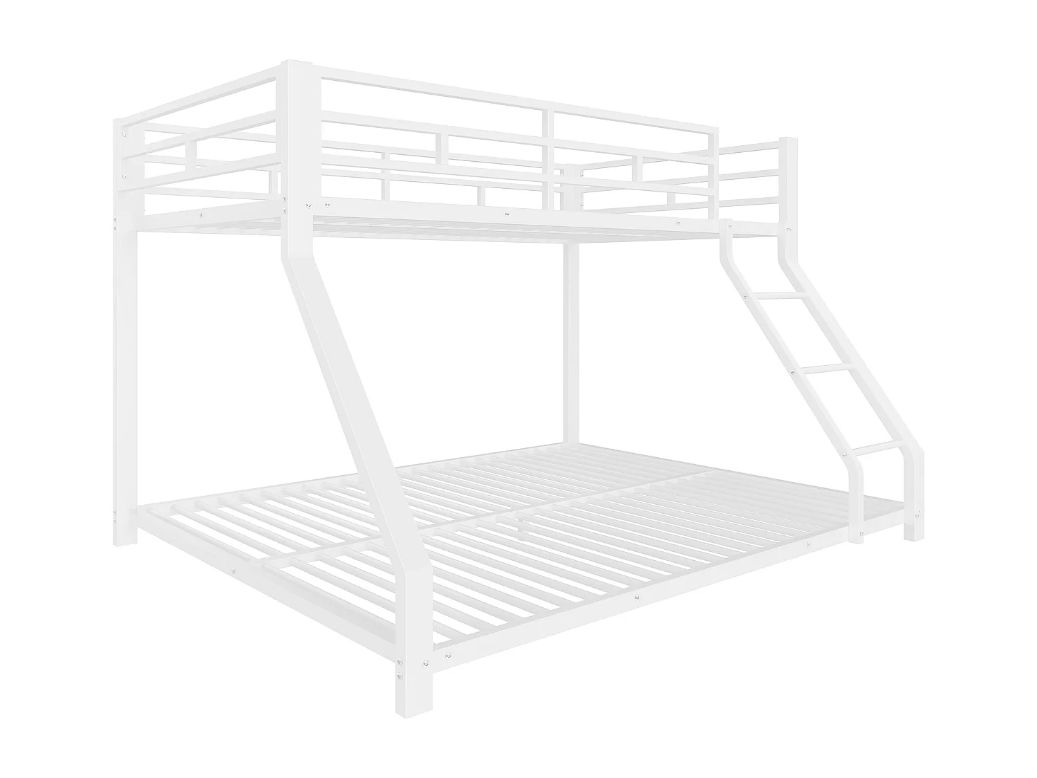 Lit superposé enfant 90x200cm + 140x200cm - lit métal blanc - Barrière et Escalier - sans matels