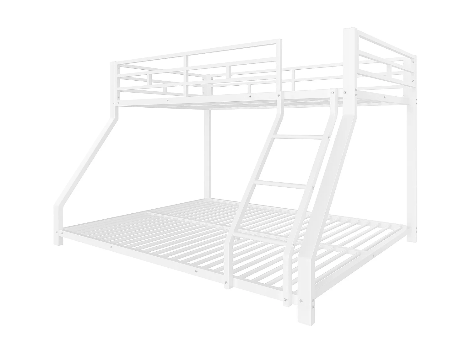 Lit superposé enfant 90x200cm + 140x200cm - lit métal blanc - Barrière et Escalier - sans matels