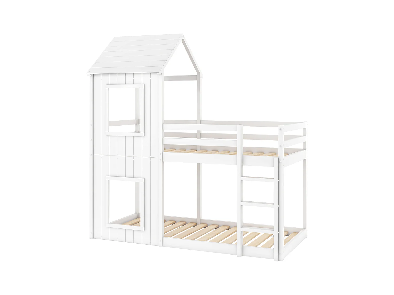 Lit superposé enfant 90x200 cm blanc, lit enfant en bois, sommier à lattes, sans matelas