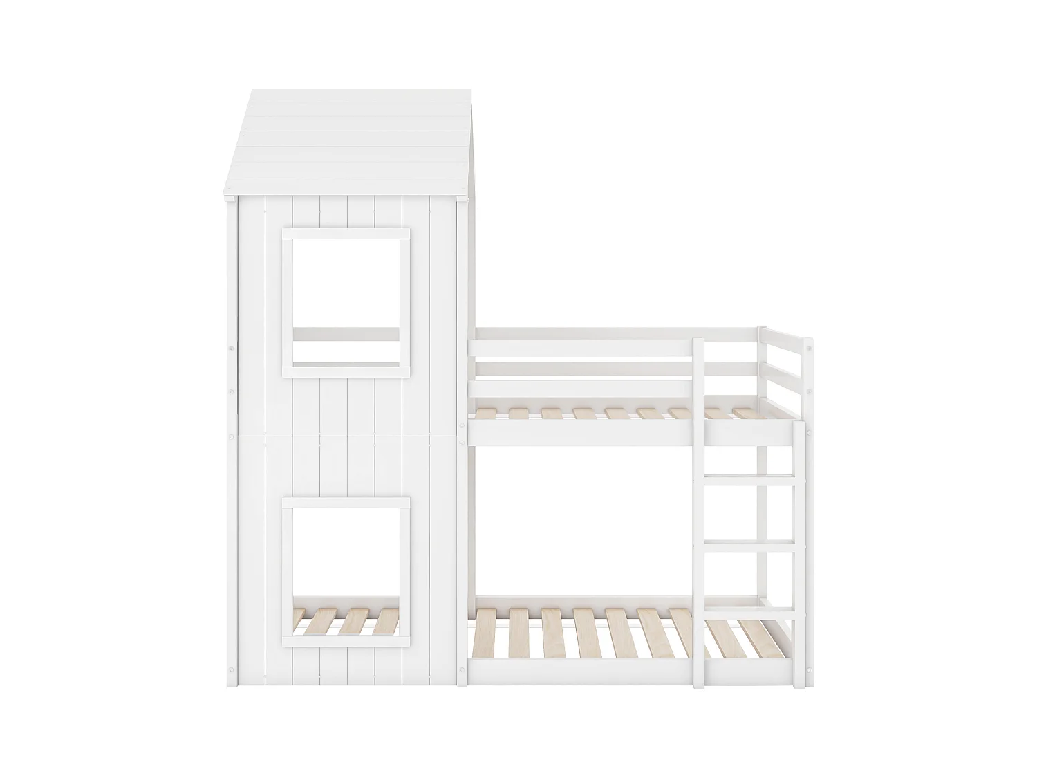 Lit superposé enfant 90x200 cm blanc, lit enfant en bois, sommier à lattes, sans matelas