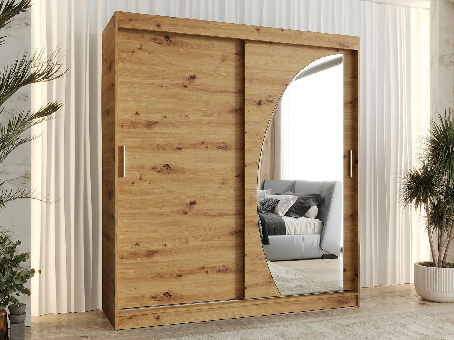 Armoire Hartford 506, Chêne Artisan, 200x180x62cm, Portes d'armoire: Coulissantes