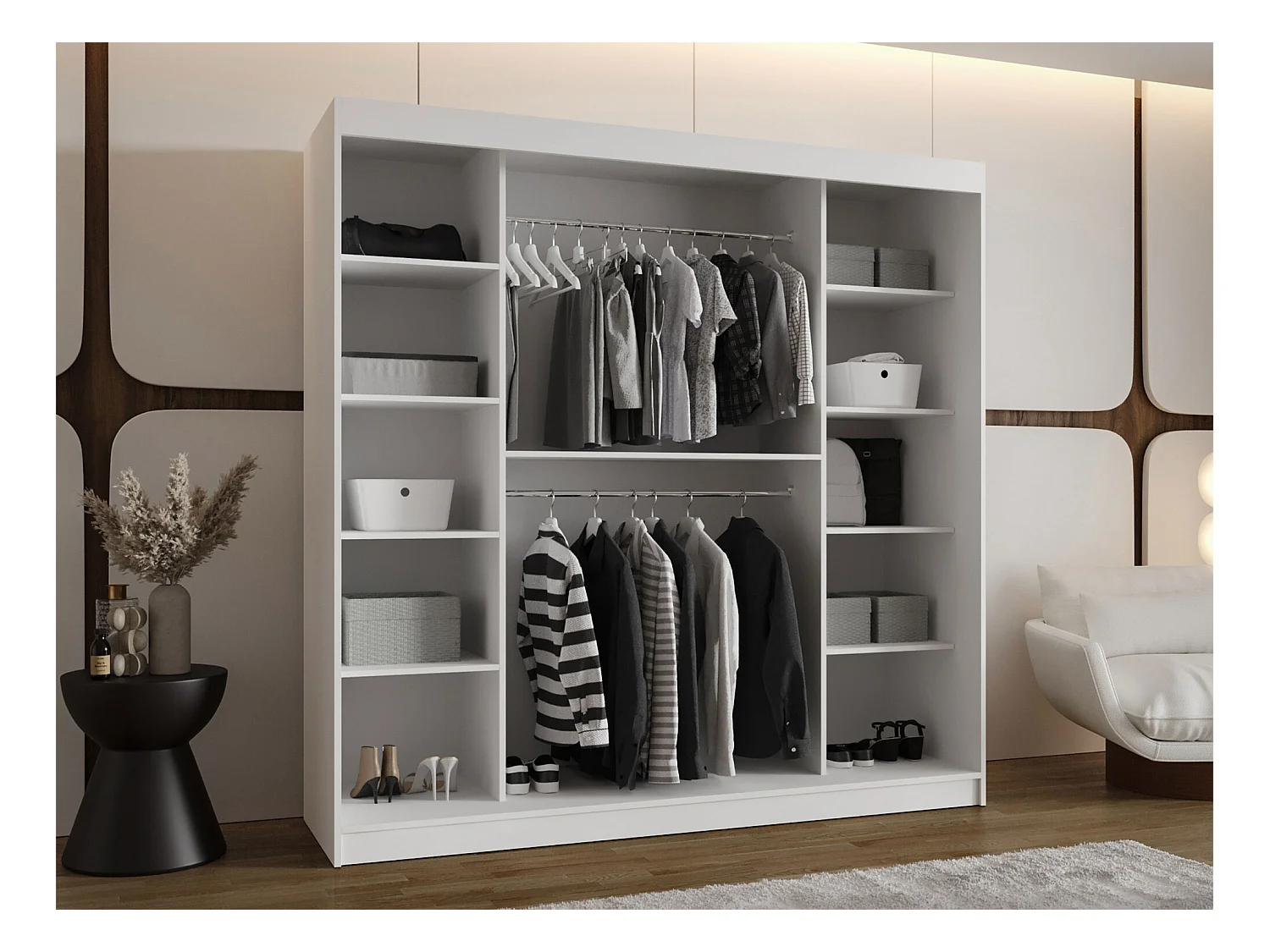 Armario Hartford 499, Blanco, 200x200x62cm, Puertas de armario: Correderas