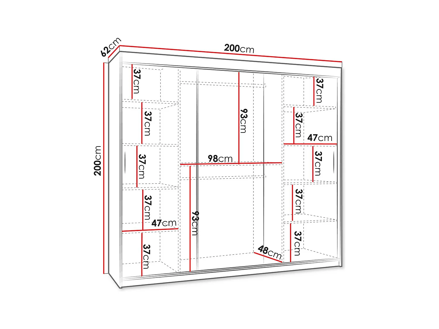 Armario Hartford 499, Blanco, 200x200x62cm, Puertas de armario: Correderas