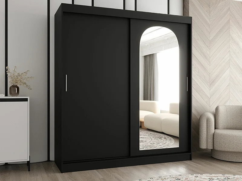 Armario Hartford 500, Negro, 200x180x62cm, Puertas de armario: Correderas