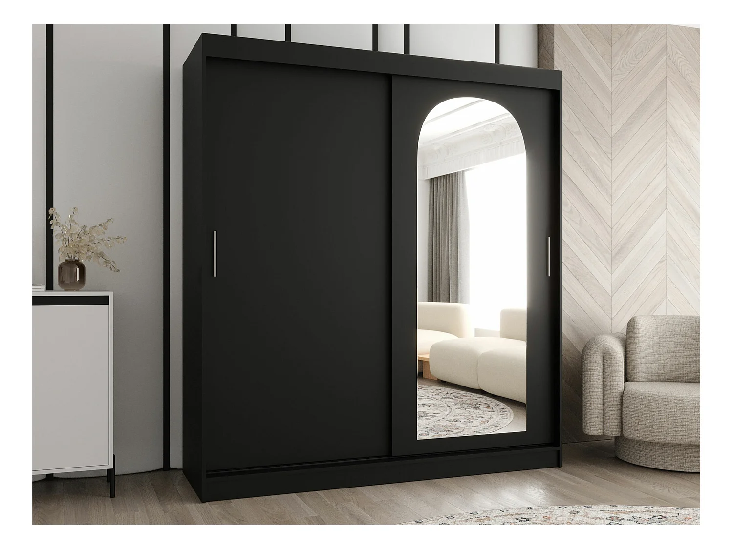 Armario Hartford 500, Negro, 200x180x62cm, Puertas de armario: Correderas