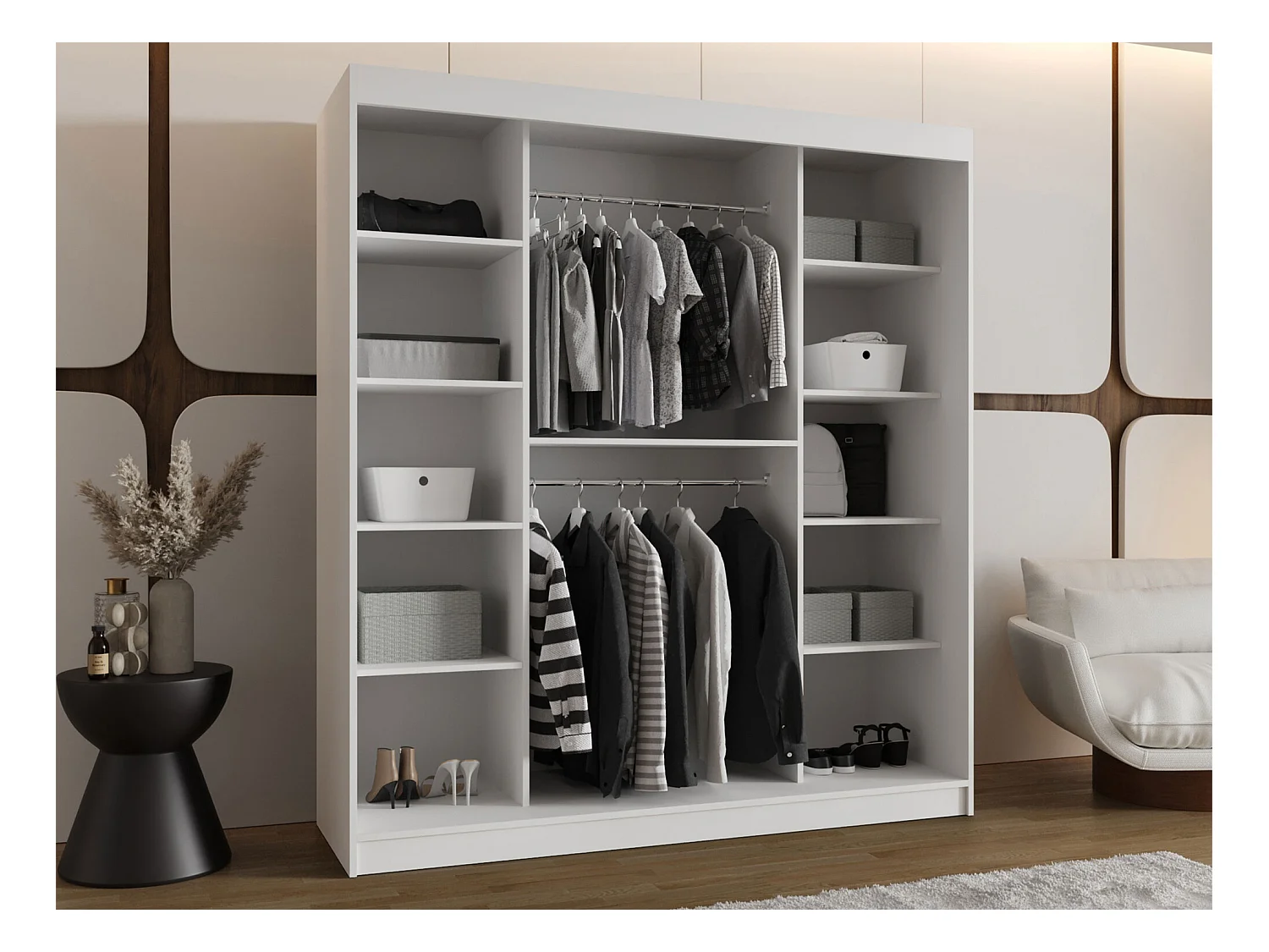 Armario Hartford 500, Negro, 200x180x62cm, Puertas de armario: Correderas