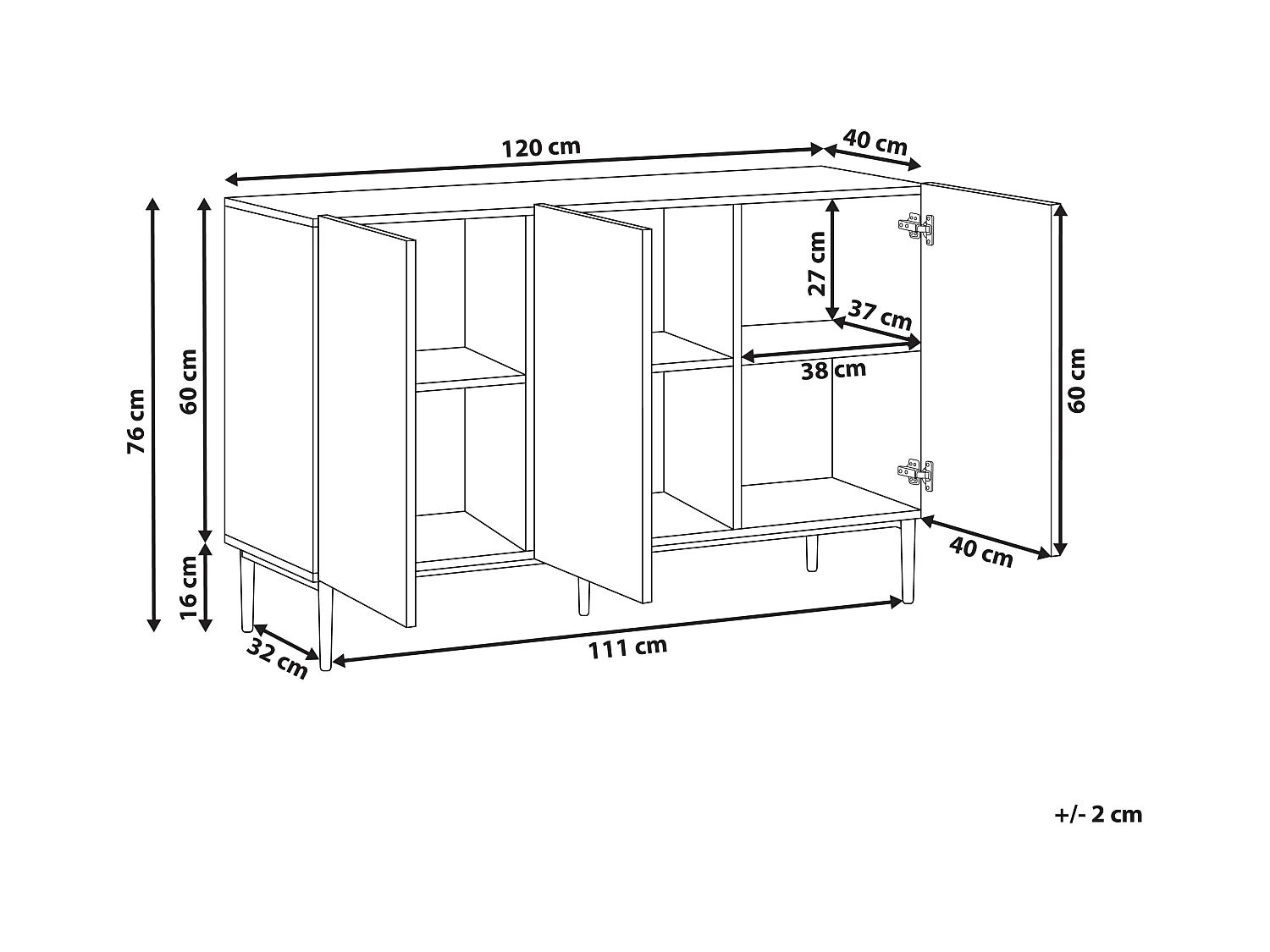 Sideboard mit 3 Türen BLYTHE Naturfarbene Esche Schwarz