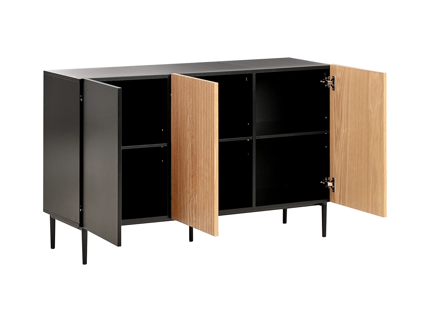 Sideboard mit 3 Türen BLYTHE Naturfarbene Esche Schwarz
