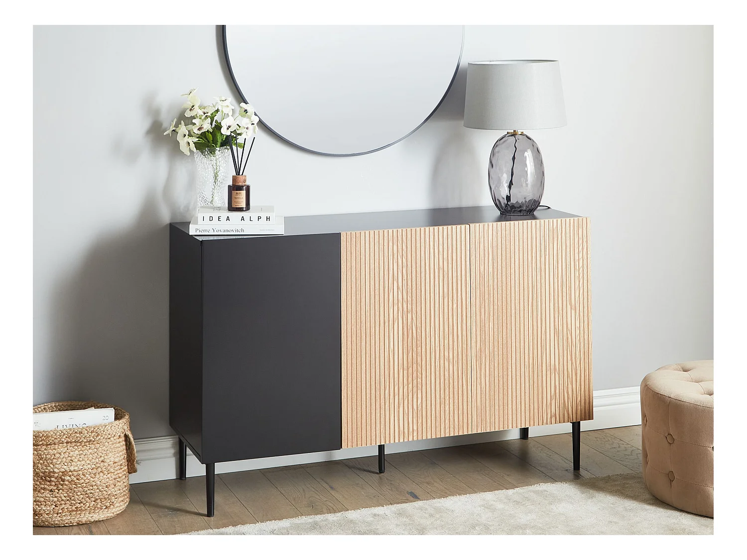 Commode 3 portes BLYTHE Frêne naturel Noir