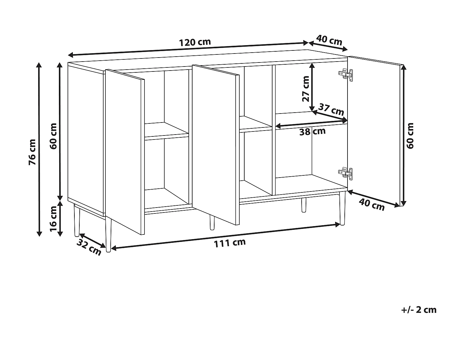 Commode 3 portes BLYTHE Frêne naturel Noir