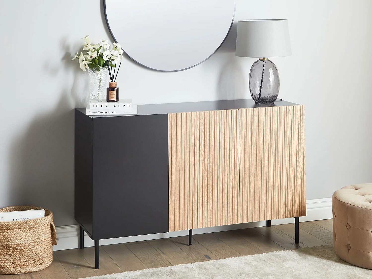 Commode 3 portes BLYTHE Frêne naturel Noir