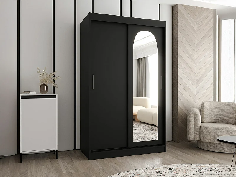 Armoire Hartford 504, Noir, 200x120x62cm, Portes d'armoire: Coulissantes