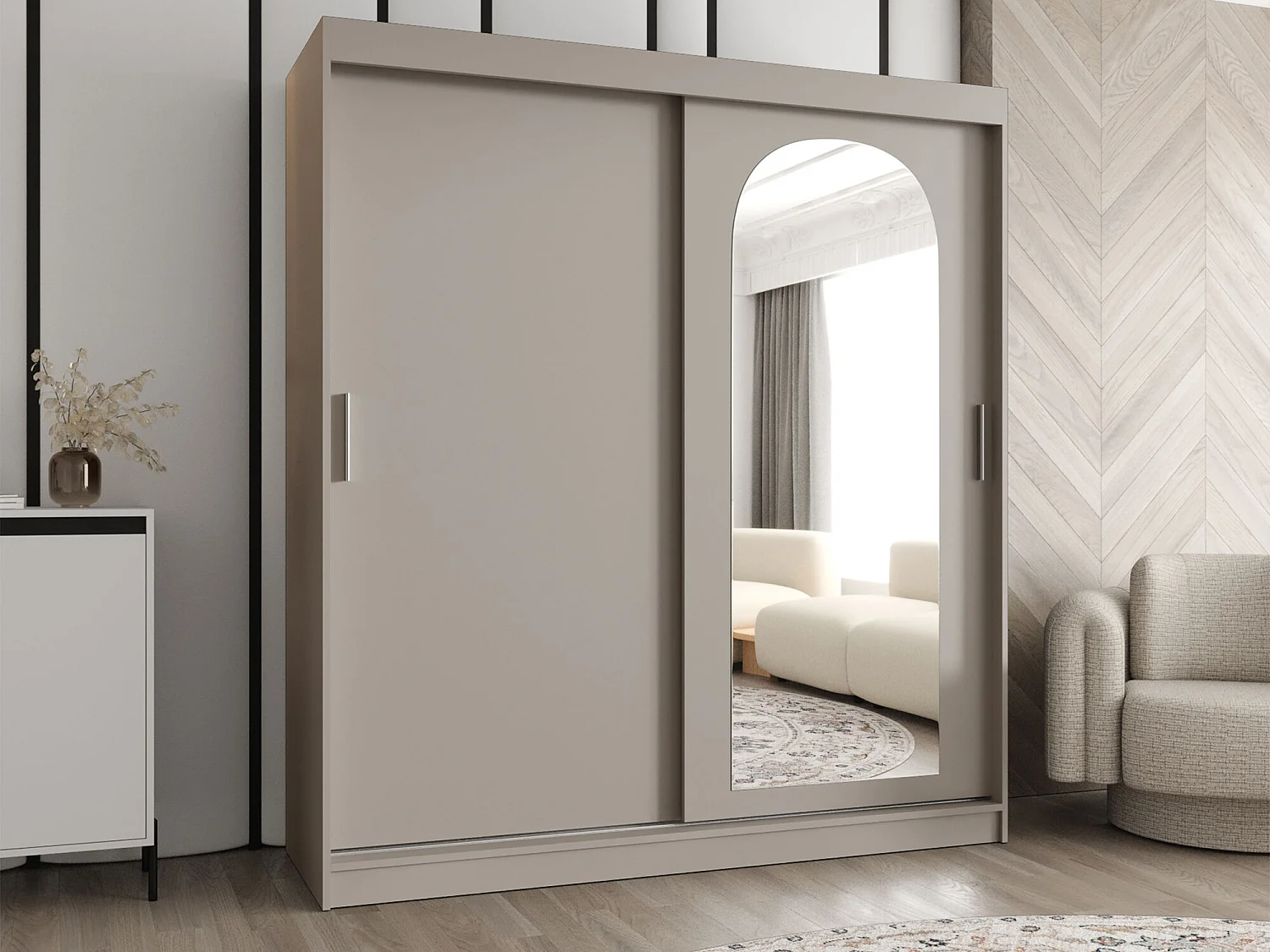 Armoire Hartford 500, Cachemire, 200x180x62cm, Portes d'armoire: Coulissantes