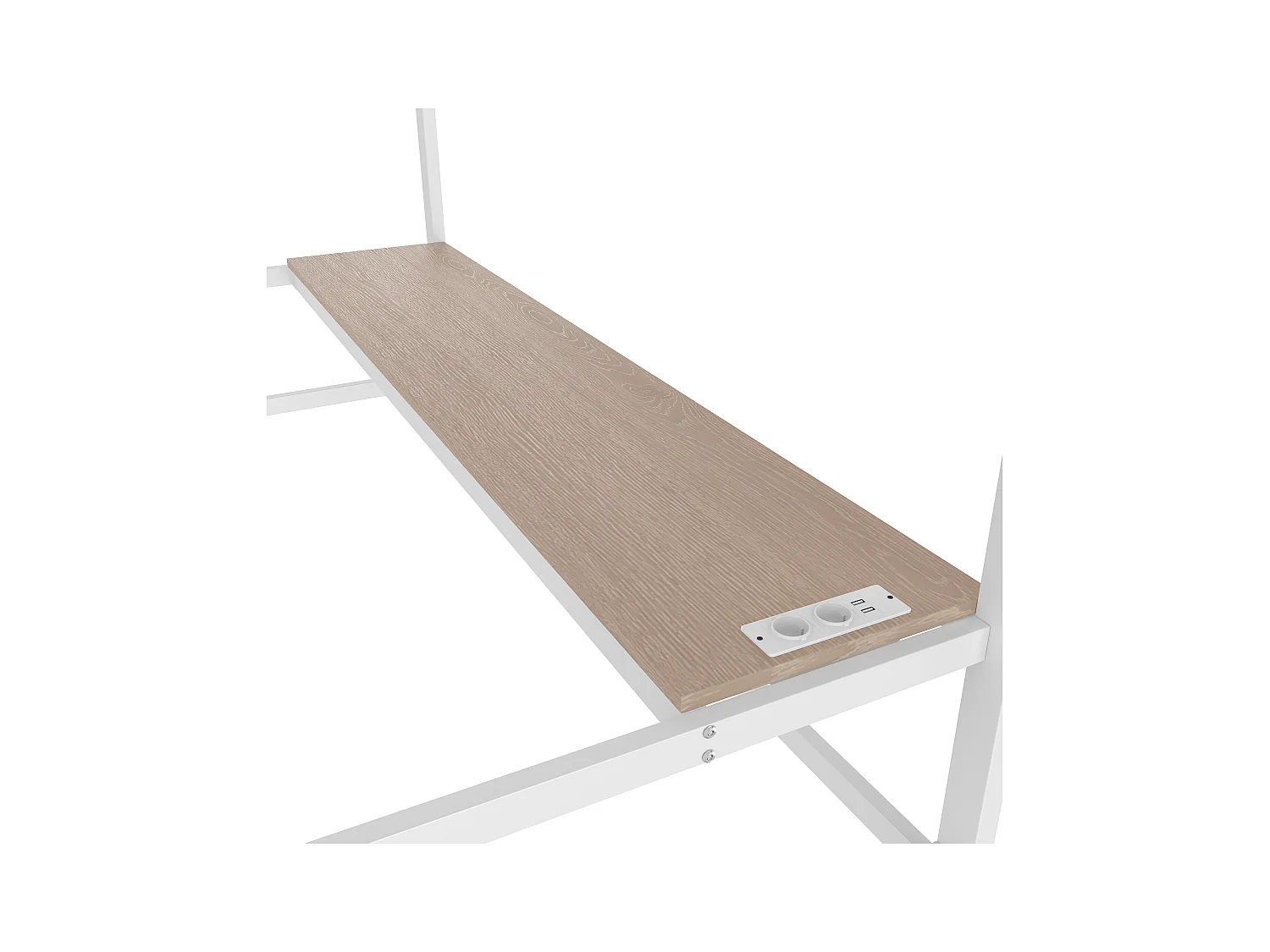 Lit mezzanine enfant 90x200 cm avec prise USB + LED, lit en métal blanc, sans matelas