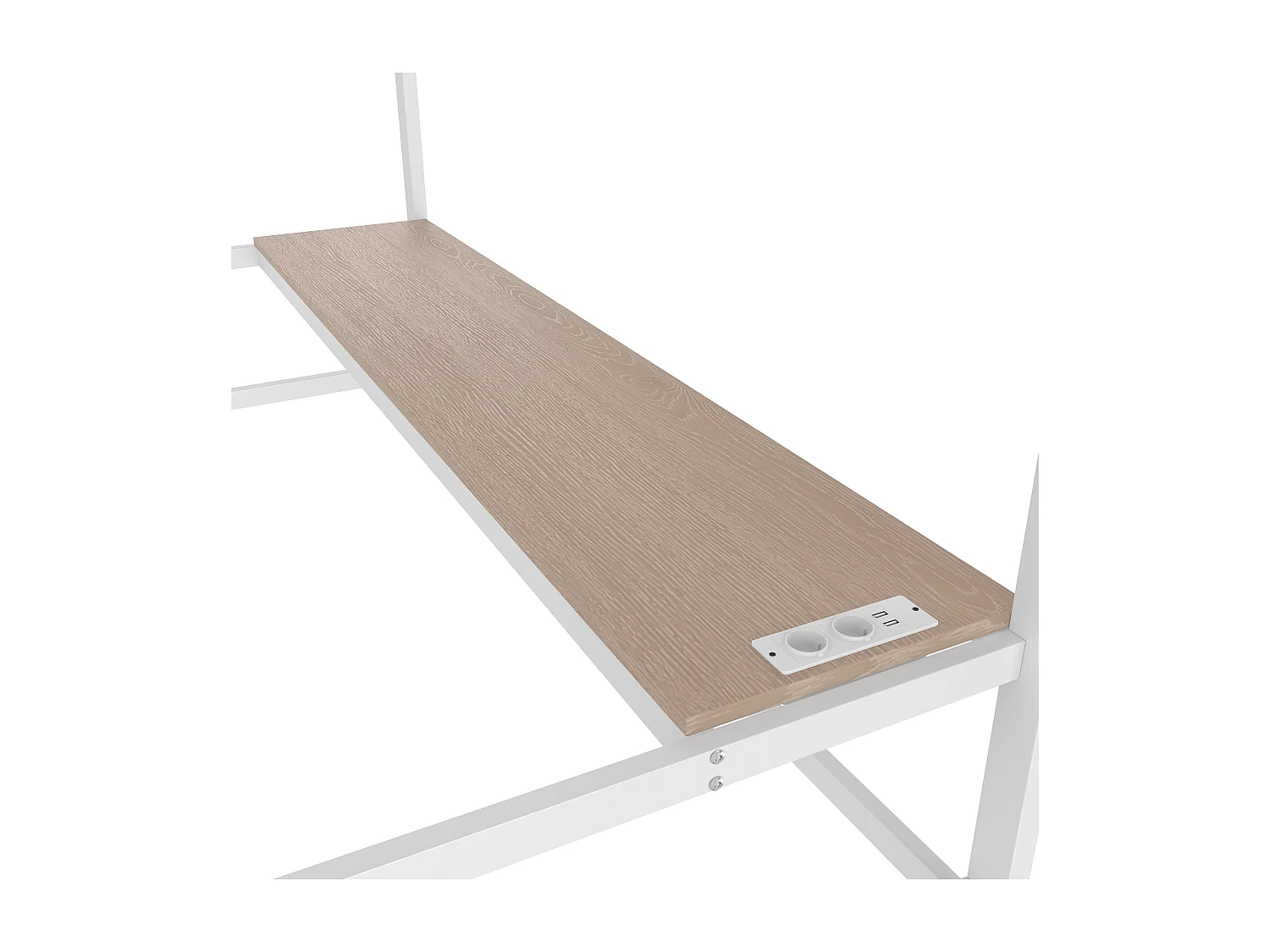 Lit mezzanine enfant 90x200 cm avec prise USB + LED, lit en métal blanc, sans matelas