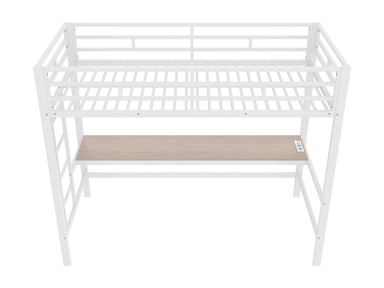 Lit mezzanine enfant 90x200 cm avec prise USB + LED, lit en métal blanc, sans matelas