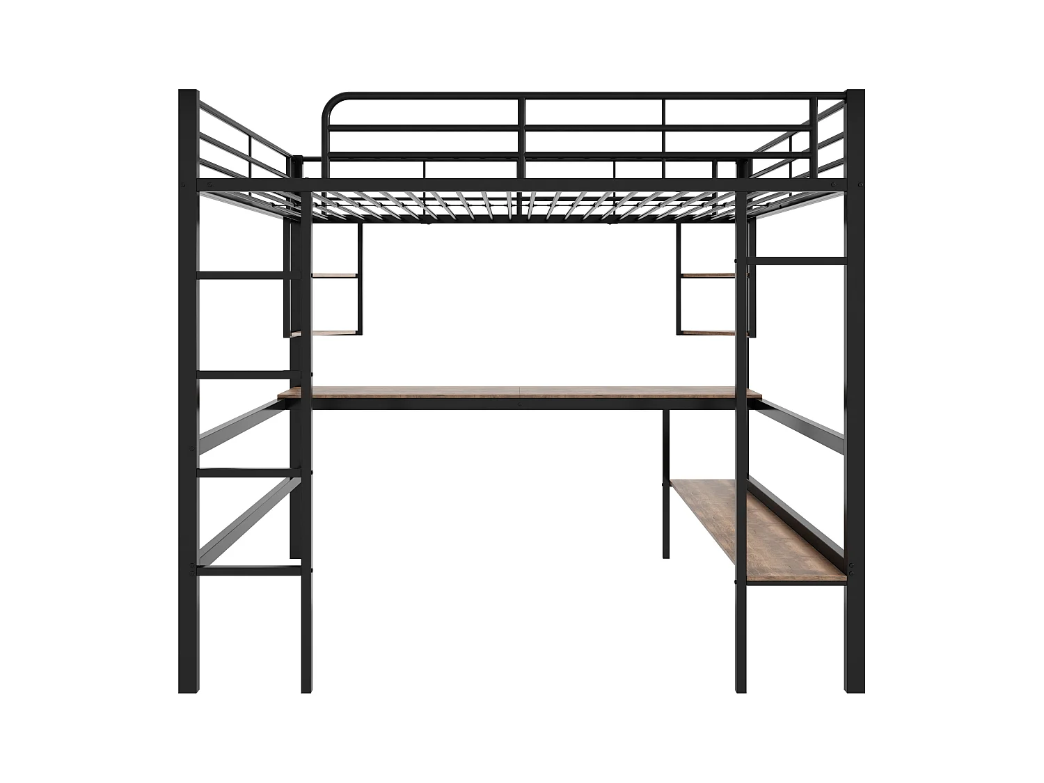 Lit mezzanine enfant 140x200 cm noir, avec bureau plat et étagère de rangement, lit métal, sans matelas