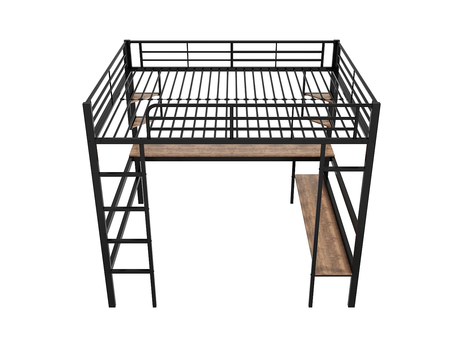 Lit mezzanine enfant 140x200 cm noir, avec bureau plat et étagère de rangement, lit métal, sans matelas