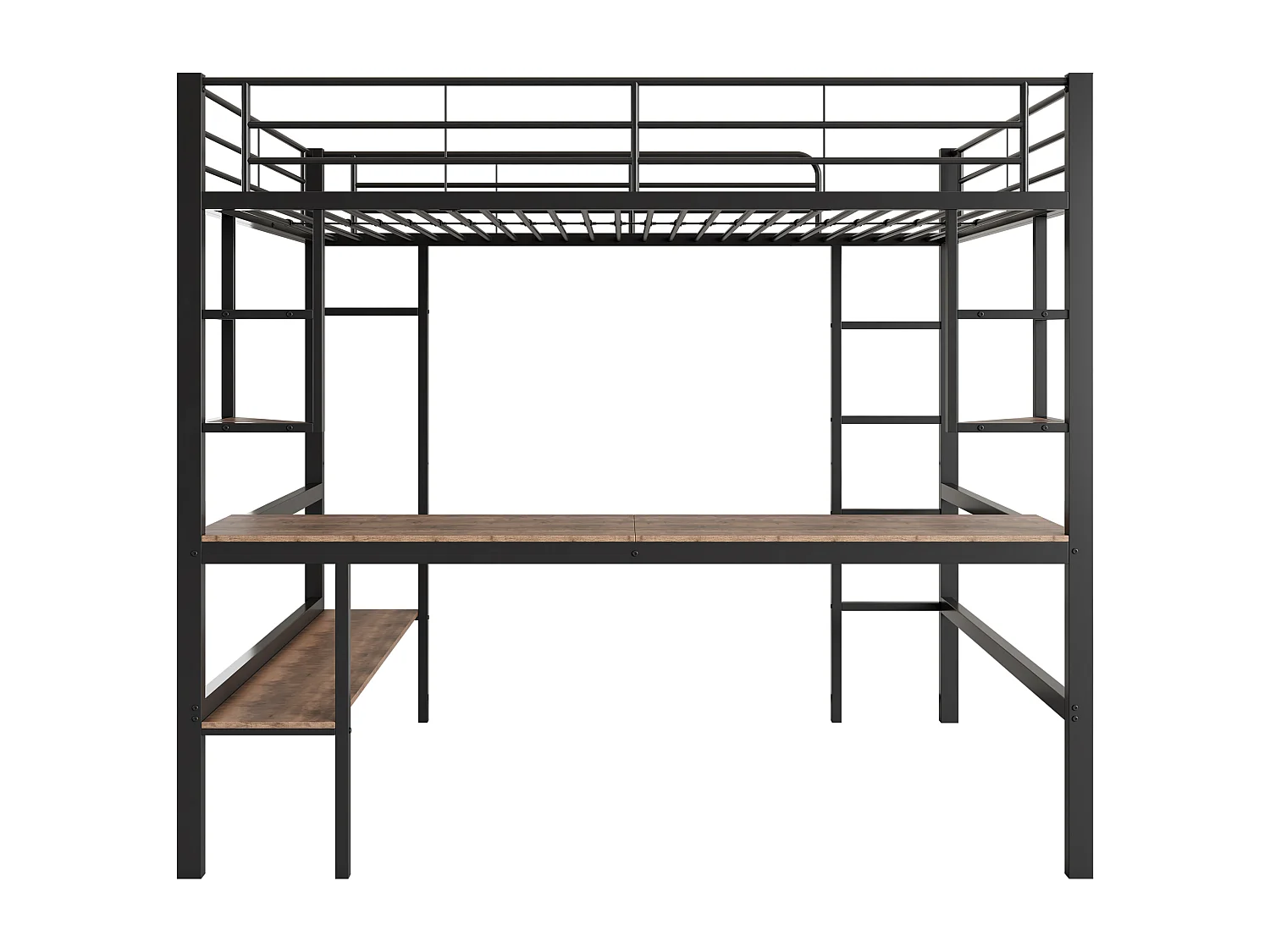Lit mezzanine enfant 90x200 cm noir, avec bureau plat et étagère de rangement, lit métal, sans matelas