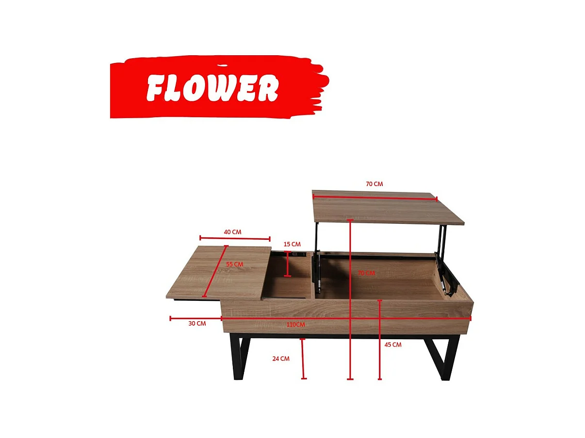 Table relevable 110x55cm Chene Table salon bureau FLAU