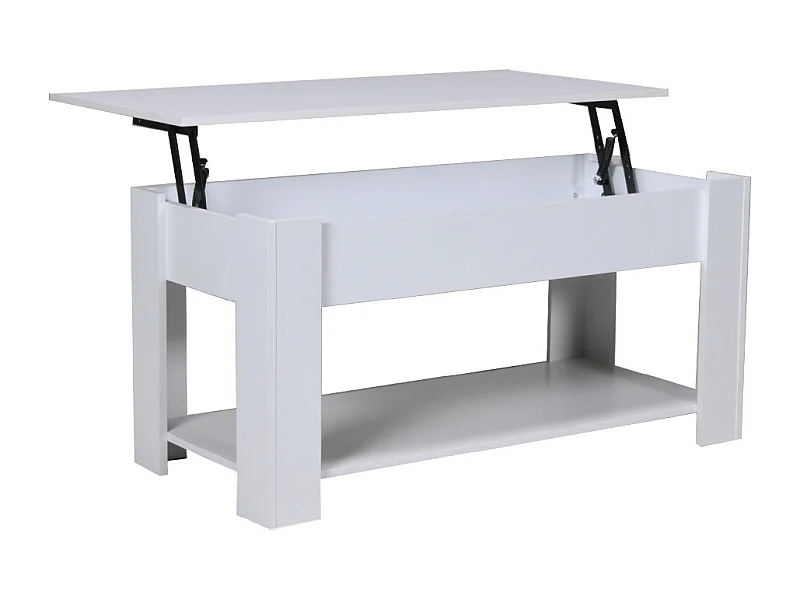 Table relevable 100x50cm Blanc avec étagère de rangement Table salon bureau UFUK