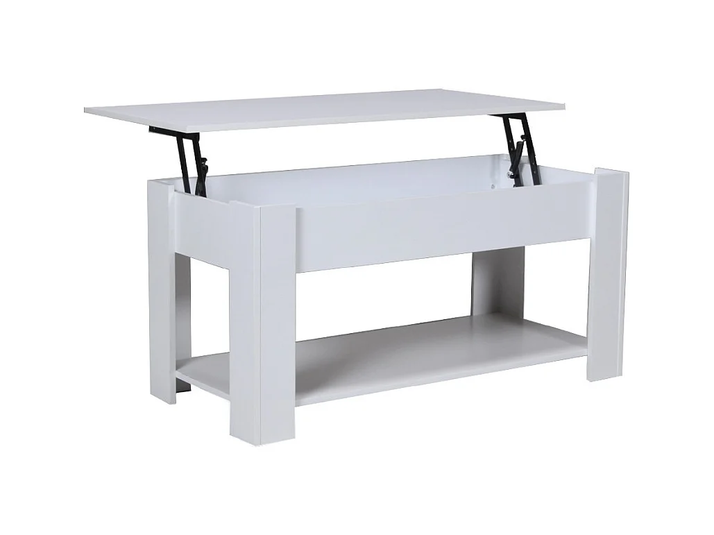 Table relevable 100x50cm Blanc avec étagère de rangement Table salon bureau UFUK