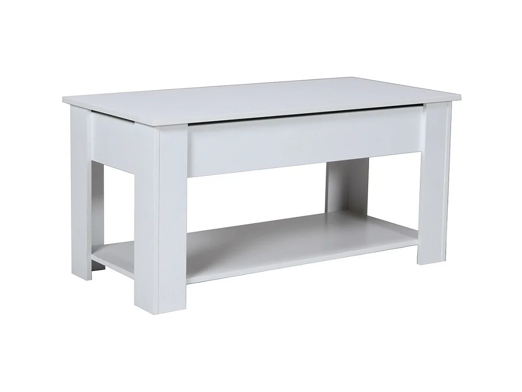 Table relevable 100x50cm Blanc avec étagère de rangement Table salon bureau UFUK