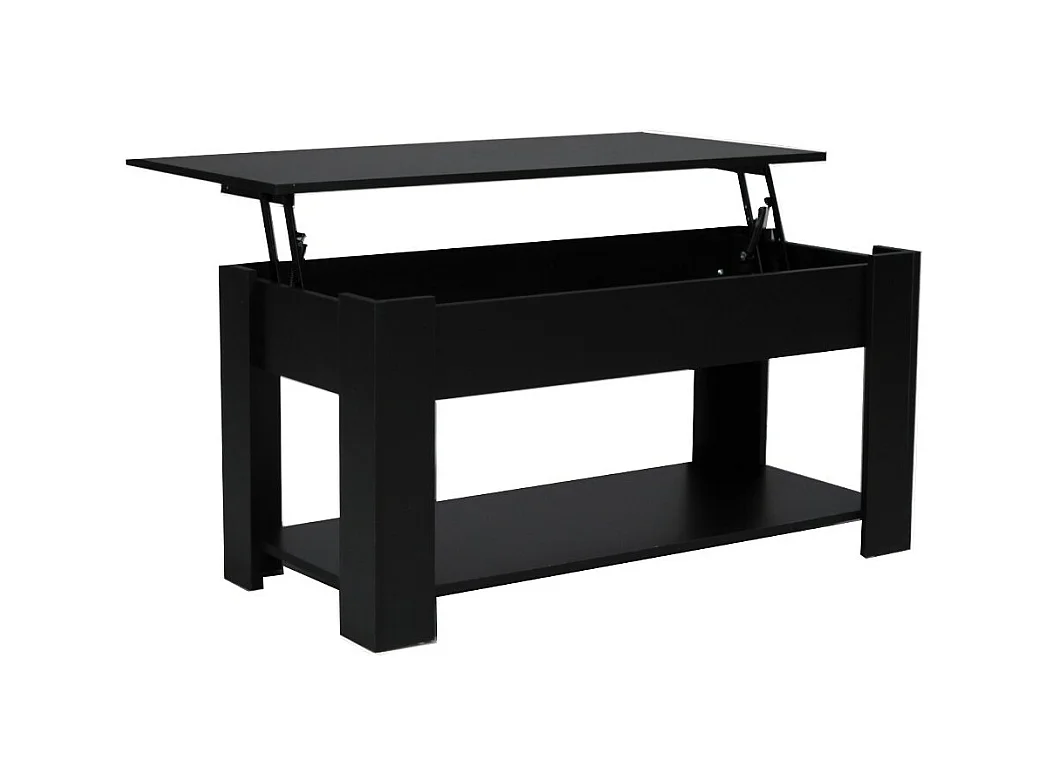 Table relevable 100x50cm Noir avec étagère de rangement Table salon bureau UFUK