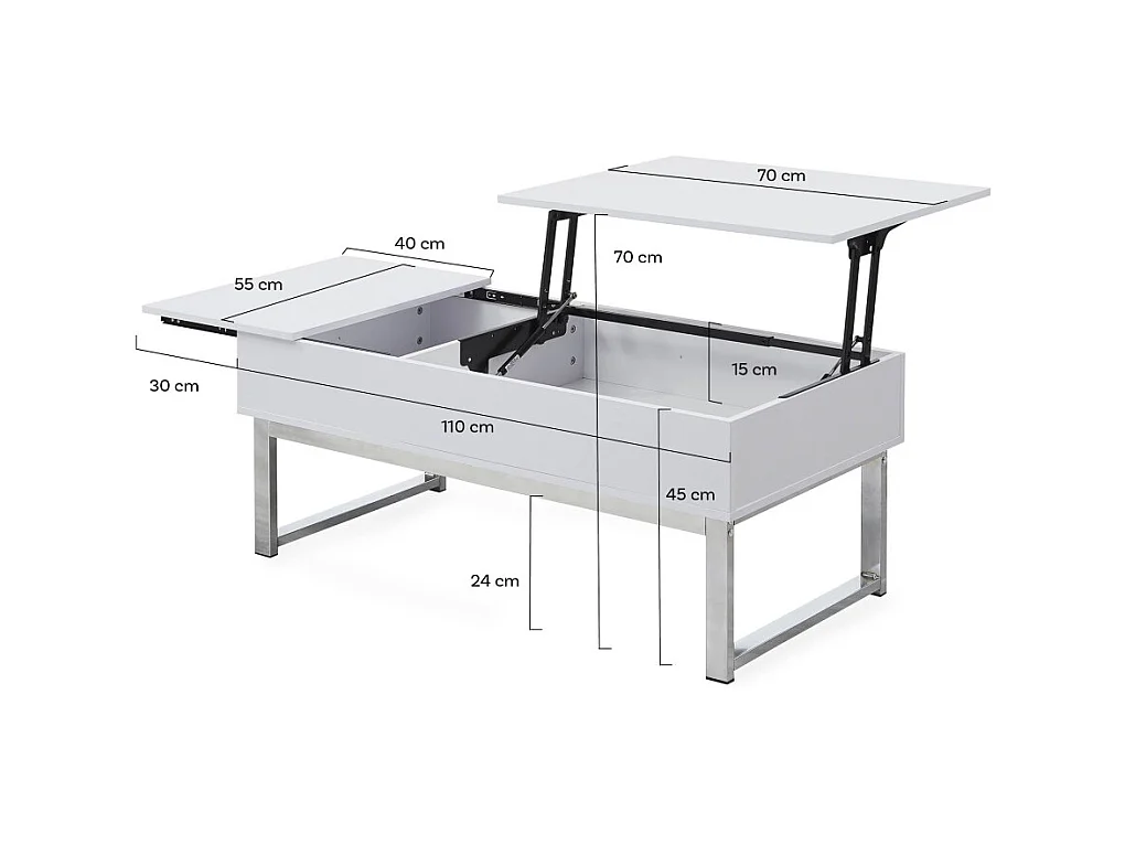 Table relevable 110x55cm Blanc Table salon bureau FLAU