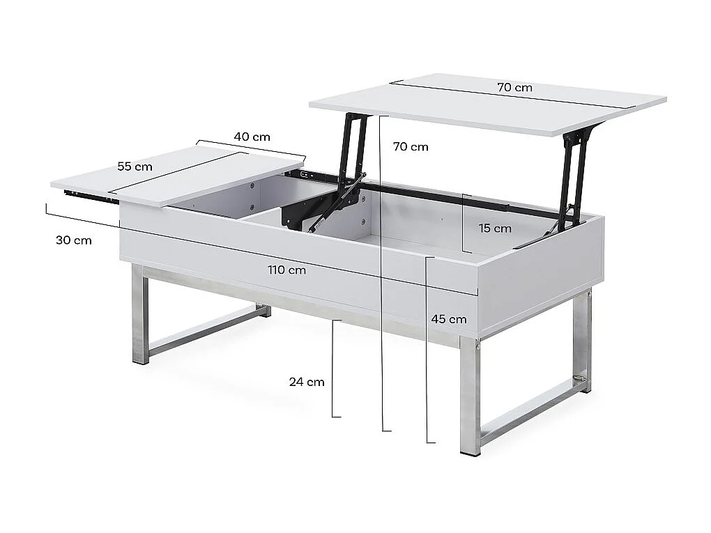 Table relevable 110x55cm Blanc Table salon bureau FLAU