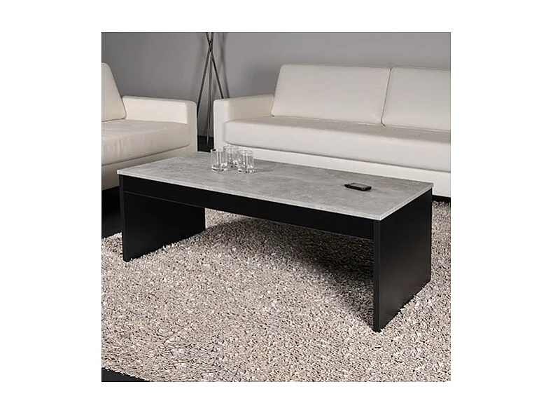 Table relevable 120x60cm Noir et béton avec étagère de rangement Table salon bureau DARAL