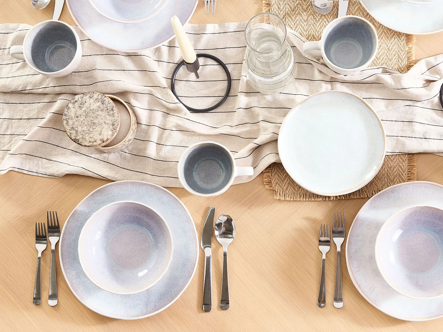 Set de 4 assiettes creuses SESAME Grès Gris clair