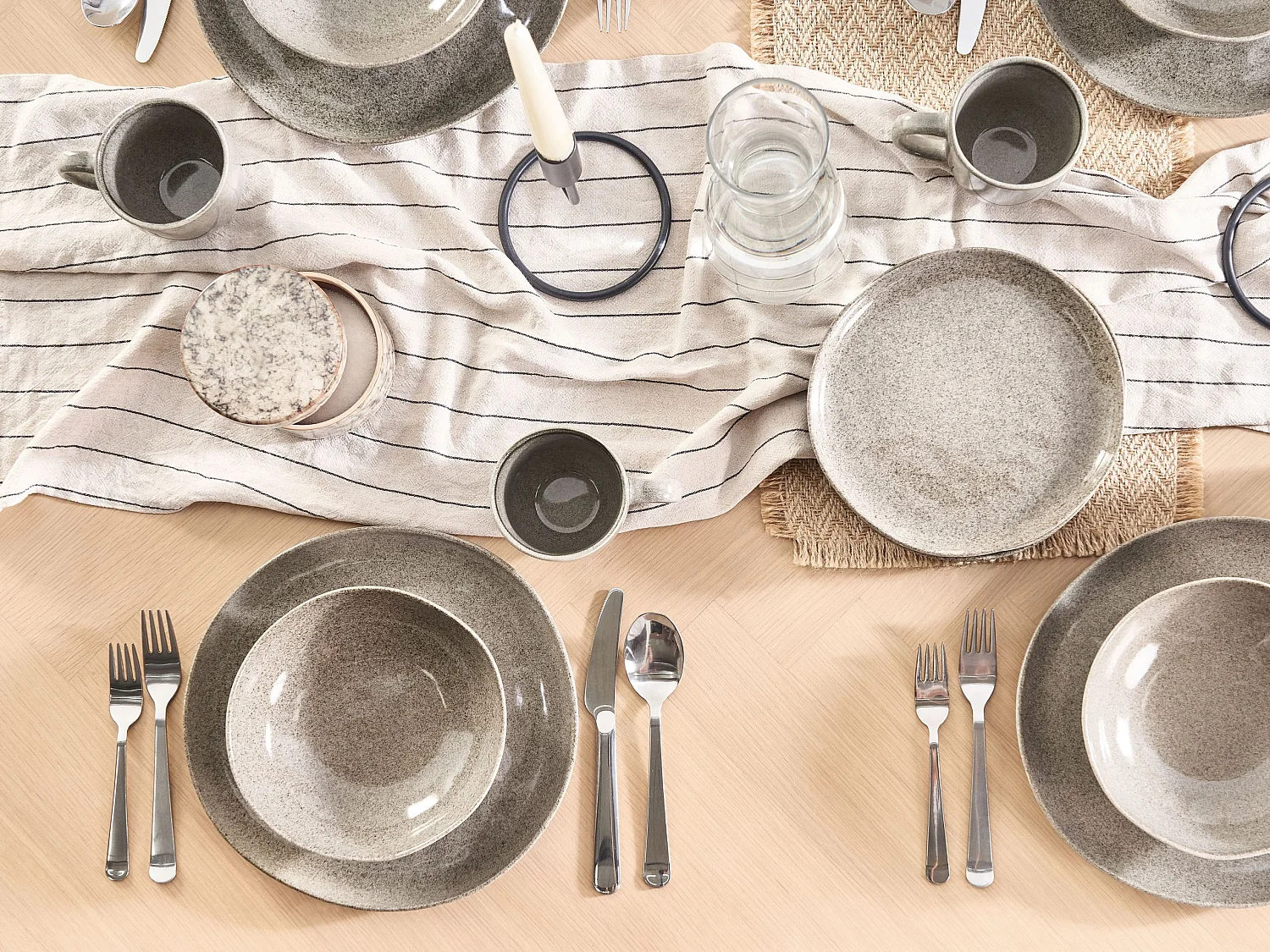 Set de 4 assiettes creuses COSTMARY Grès Gris