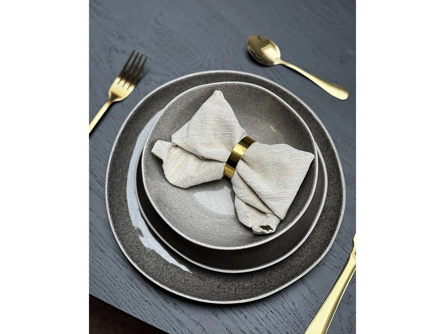 Set de 4 assiettes creuses COSTMARY Grès Gris