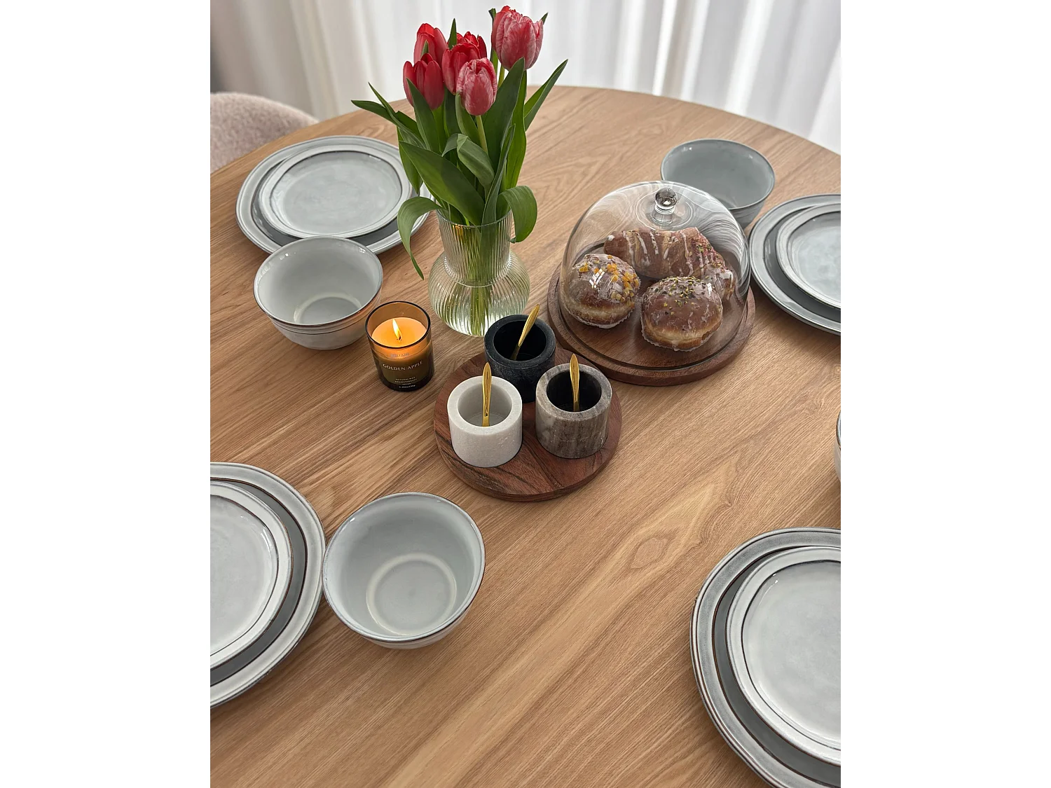 Conjunto de 12 peças de louça CHIVES Grés Cinzento claro