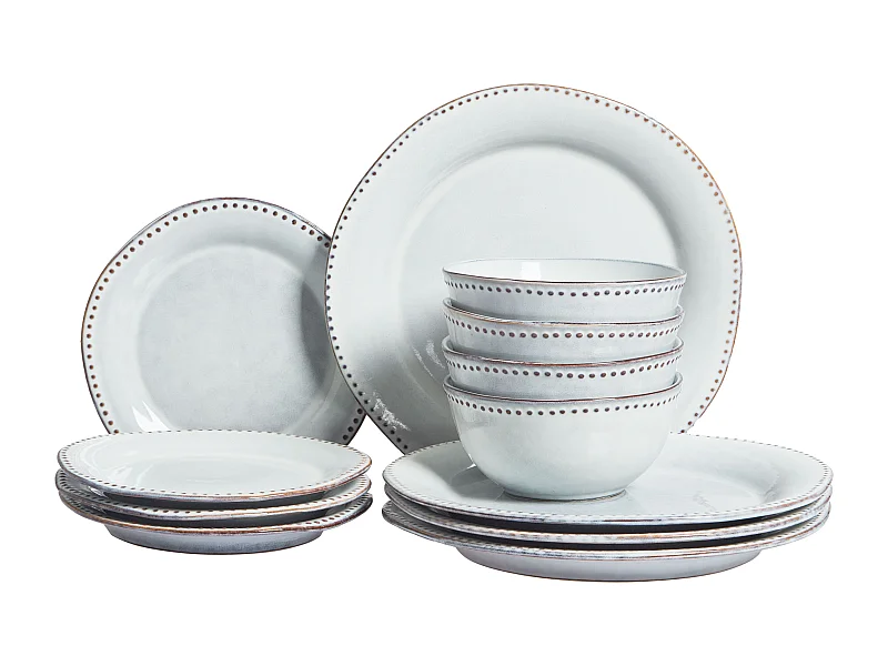 Set de 12 couverts de table CHERVIL Grès Bleu clair