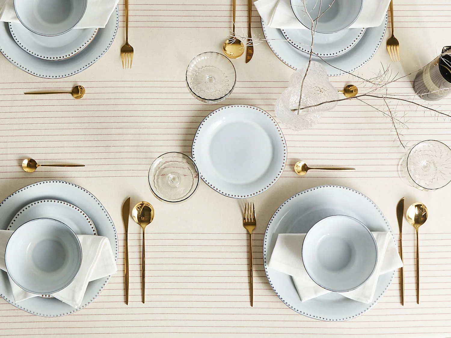 Set de 12 couverts de table CHERVIL Grès Bleu clair