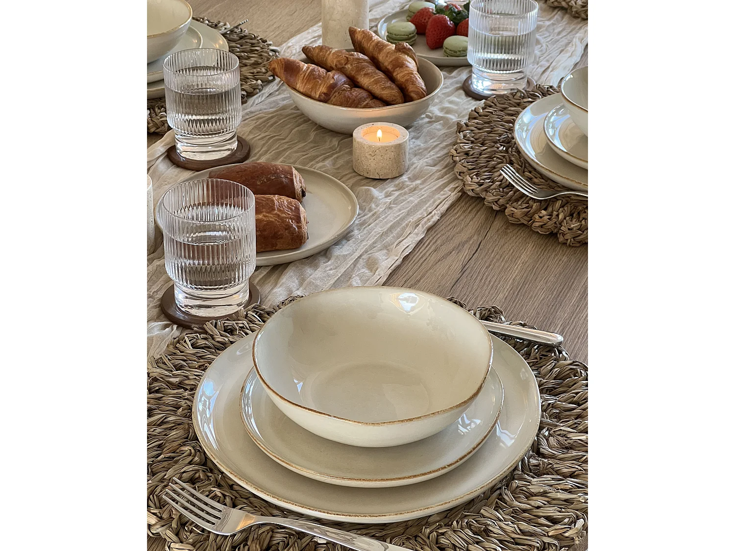 Set de 12 couverts de table HOPS Grès Beige clair