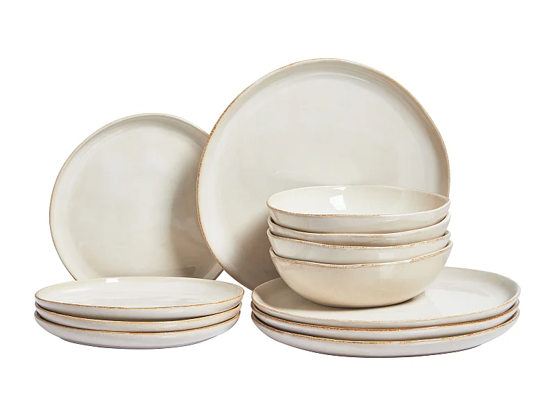 Set de 12 couverts de table HOPS Grès Beige clair