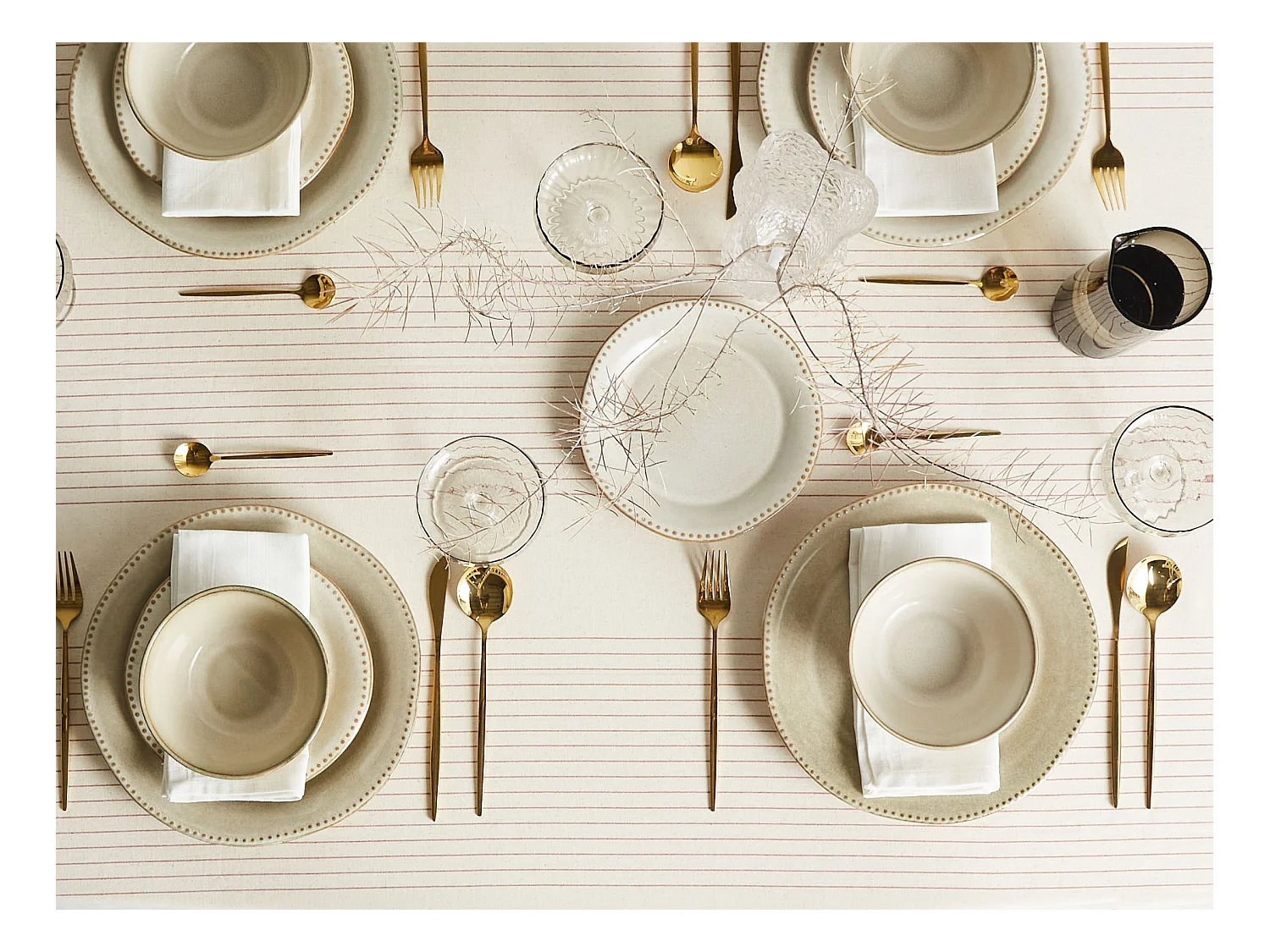 Set de 12 couverts de table CHERVIL Grès Beige clair