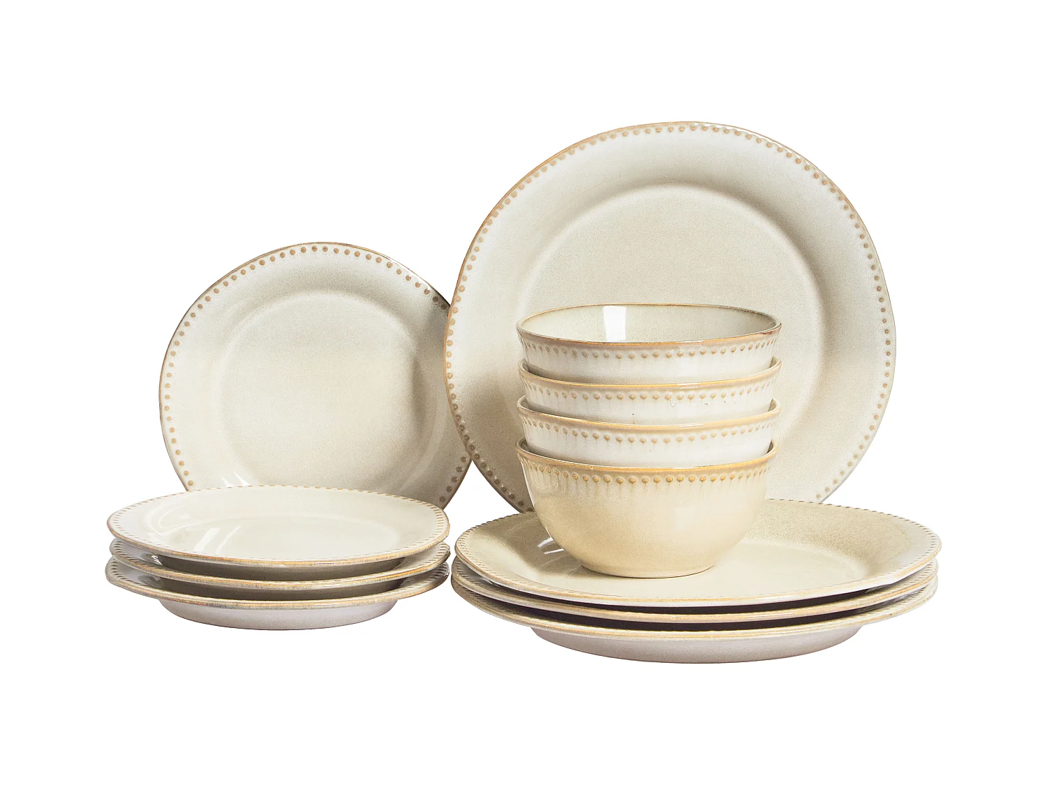 12-delige serviesset CHERVIL Steengoed Lichtbeige